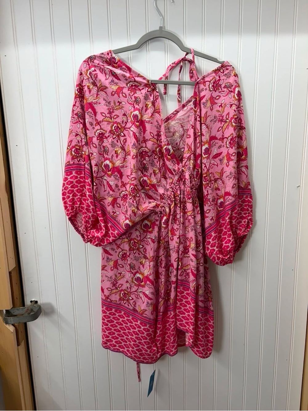 Cupshe Pink Floral open back summer Beach Dress with Drawstring waist - Picture 10 of 12